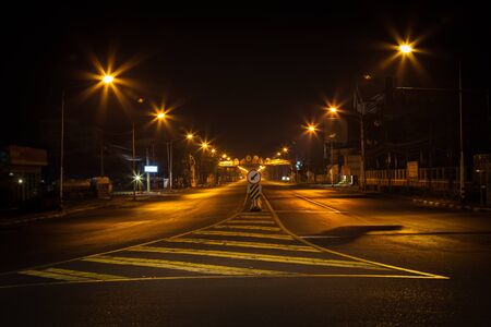 Street at night in Ubon Ratchathani, Thailand.の写真素材