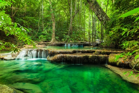 Erawan waterfall in Kanchanaburi, Thailandの写真素材