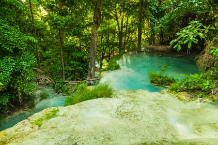 Erawan waterfall in Kanchanaburi, Thailandの写真素材