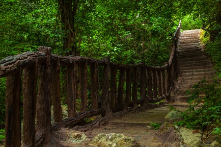 Walking up a mountain waterfall Erawan, Kanchanaburi の写真素材