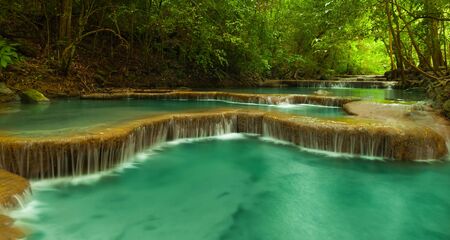 Erawan waterfall in Kanchanaburi, Thailandの写真素材