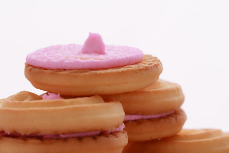 Close-Strawberry cream cookies on the plate.の写真素材