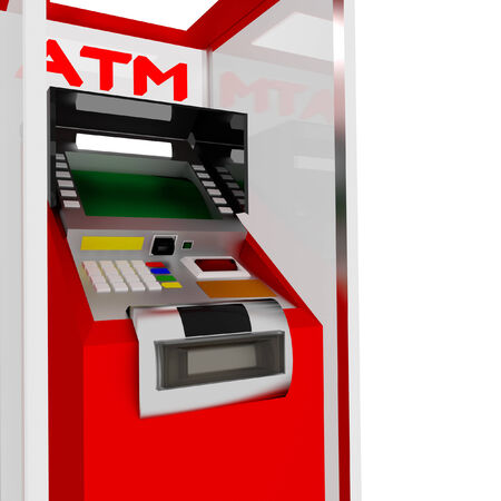 3d red atm cash dispenser in white.の写真素材