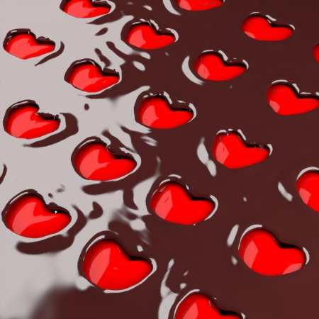 3d chocolate poured into heart red.の写真素材
