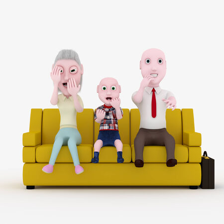3d family with the character of the house.の写真素材