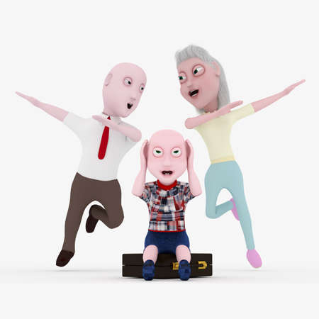 3d family with the character of the house.の写真素材