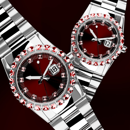 3d Jeweled luxury watches in the background 2 pcs.の写真素材