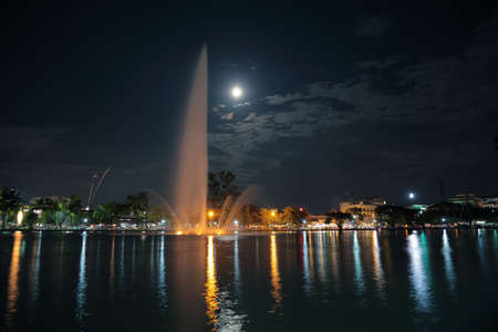 The landscape of the city at night Chanthaburi, Thailand.