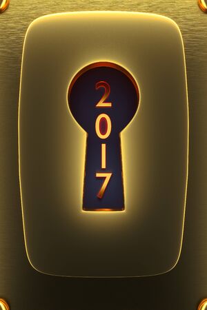 The year 2017 with a padlock 3d rendering.