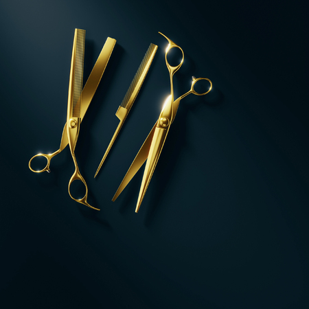 Golden scissors on a background 3d Render.の写真素材