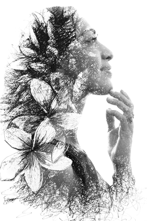 Portrait photography blends in with original artworkの写真素材