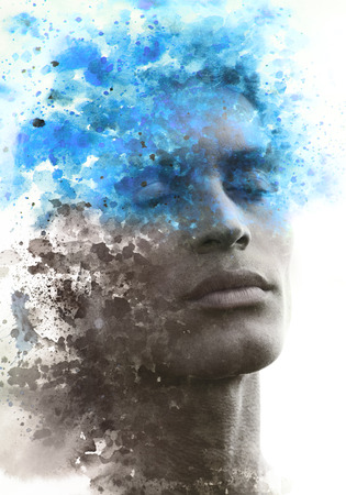 Man Paintography. Portrait photography blends with original artworkの写真素材