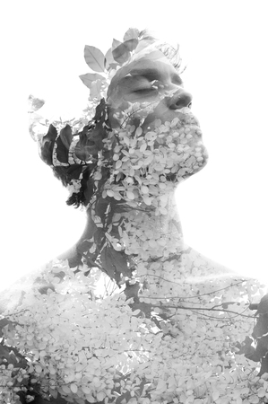 Paintography young man, The harmonious growth between living beings and the environmentの写真素材