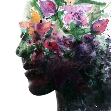 Paintography female face blends with original artworkの写真素材