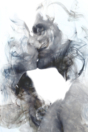 Portrait couple kissing  photography blends in with original artworkの写真素材