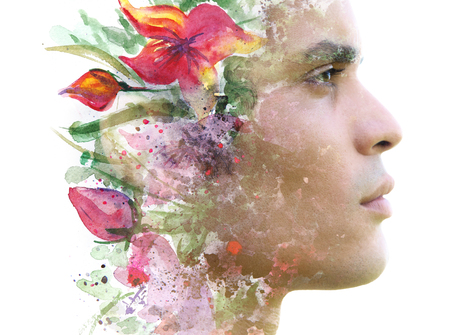 Portrait male face  photography blends in with original artworkの写真素材