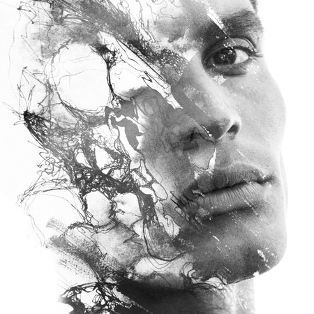 Portrait photography blends in with original artworkの写真素材