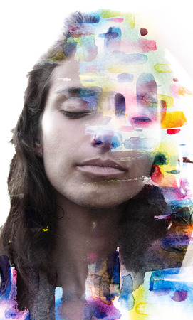 Portrait photography blends in with original artworkの写真素材