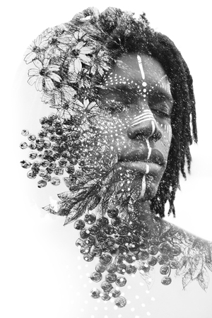 Portrait photography blends in with original artwork