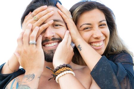 Young mixed race lovers enjoying each otherの写真素材