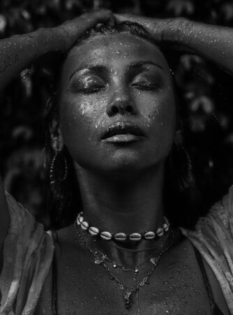 Closeup portrait of a young womanの写真素材