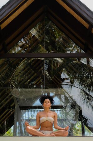 Attractive girl performing her morning yoga routineの写真素材