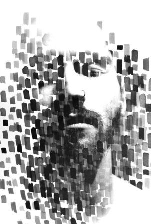 Paintography. A portrait of young man combined with an abstract illustrationの写真素材
