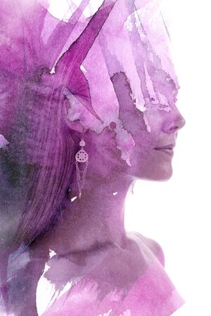 Paintography. Combination of portrait and colorful paintingの写真素材