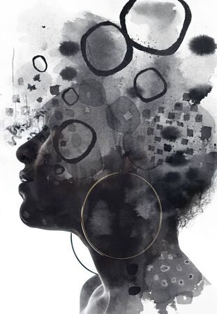 Paintography. Abstract painting combined with a portraitの写真素材