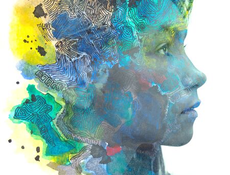 Paintography. A portrait combined with a hand drawn elementの写真素材