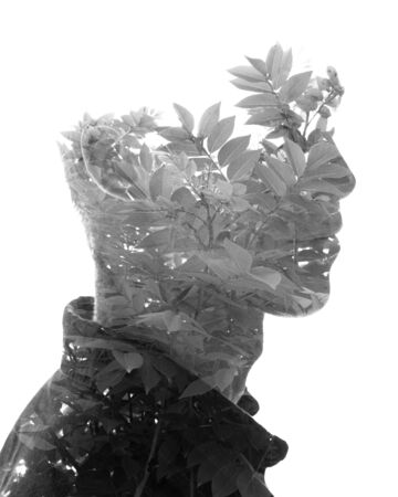 Creative surreal double exposure portraitの写真素材