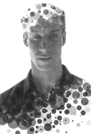 Paintography. Creative portrait mixed with a hand-drawn illustrationの写真素材