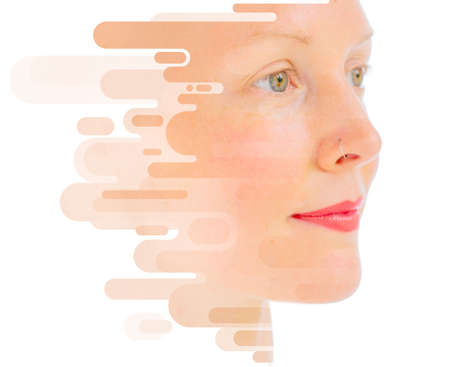 Paintography. Creative portrait mixed with a hand-drawn illustrationの写真素材