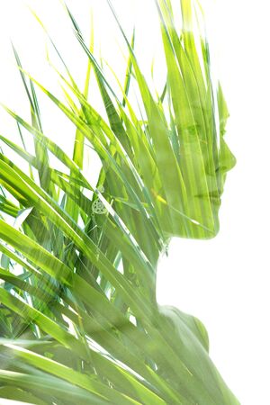 Creative surreal double exposure portraitの写真素材