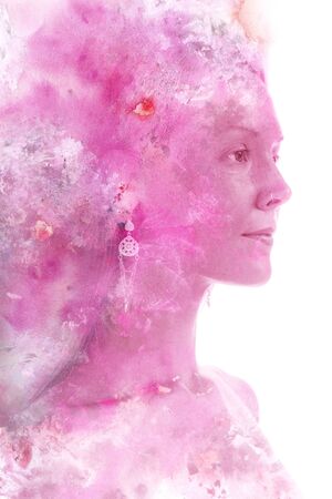 Paintography. Portrait combined with a paintingの写真素材