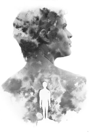 Paintography. A portrait combined with a paintingの写真素材