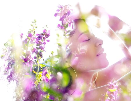 Surreal creative double exposure portraitの写真素材