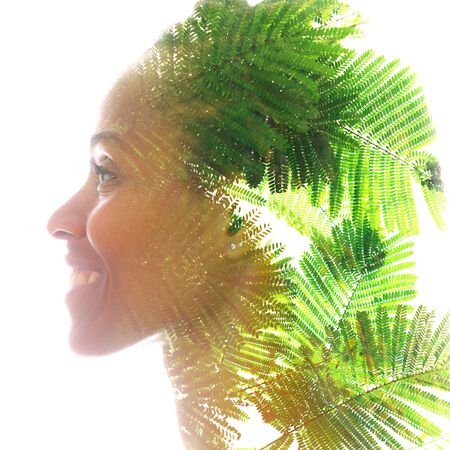 Surreal creative double exposure portrait