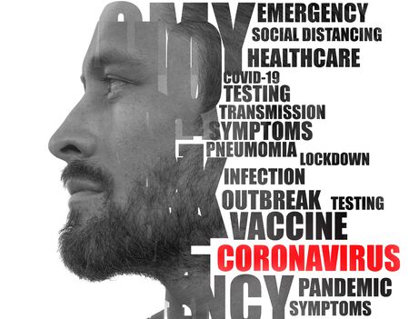 Coronavirus word cloud. Double exposure portrait.の写真素材