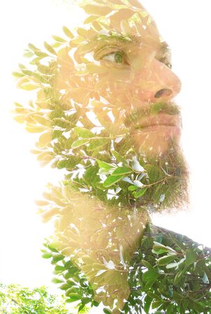 Creative portrait created as a result of combining two photographs.の写真素材