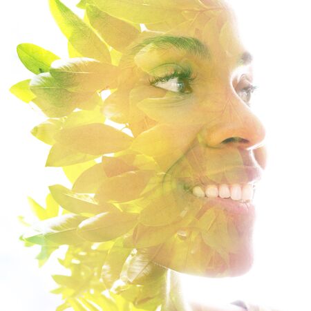 Surreal creative double exposure portraitの写真素材