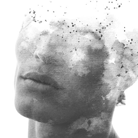 Paintography. A portrait combined with a paintingの写真素材