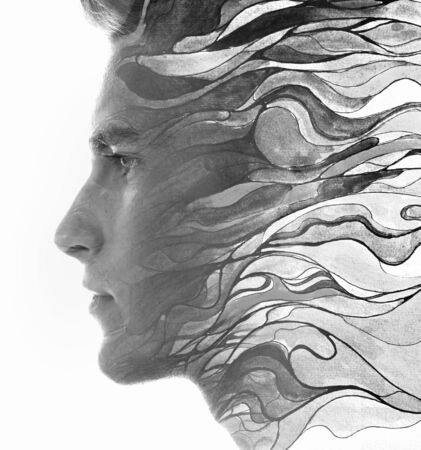 Paintography. A portrait combined with a paintingの写真素材