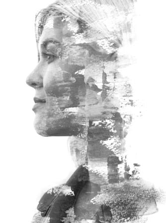 Paintography. A portrait combined with a paintingの写真素材