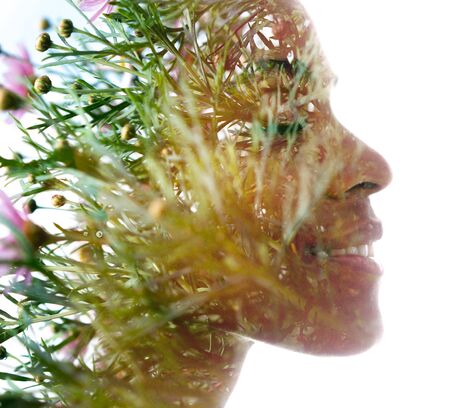 Surreal creative double exposure portrait