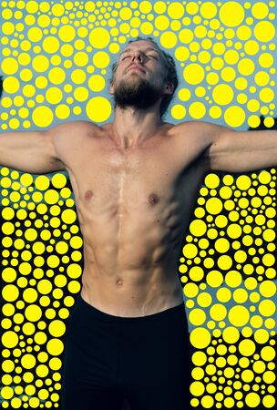 A portrait combined with digital graphicsの写真素材