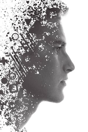 A portrait combined with a digital illustrationの写真素材