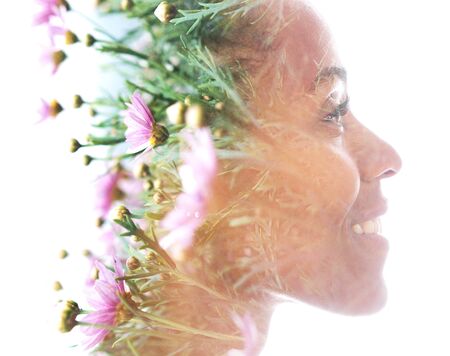 Surreal creative double exposure portraitの写真素材