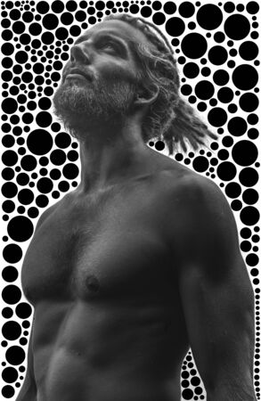 A portrait combined with digital graphicsの写真素材