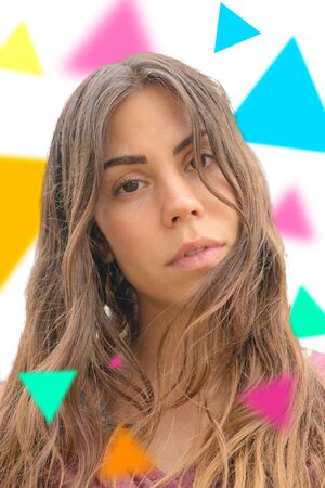 A portrait combined with digital graphicsの写真素材